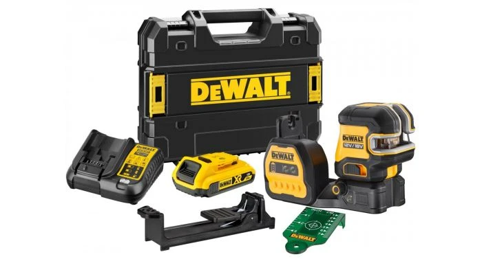 DeWALT DCE825D1G18 12V / 18V Li-ion XR Accu Zelfnivellerende 5 Punts Kruislijnlaser Set (1x 2.0Ah) In TSTAK Koffer - Groen