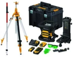 DeWALT DCE080D1GS-SET 18V Li-ion XR Accu Volautomatische Roterende Laser Set (1x 2.0Ah) In TSTAK Koffer - Groen - Met Statief En Meetlat