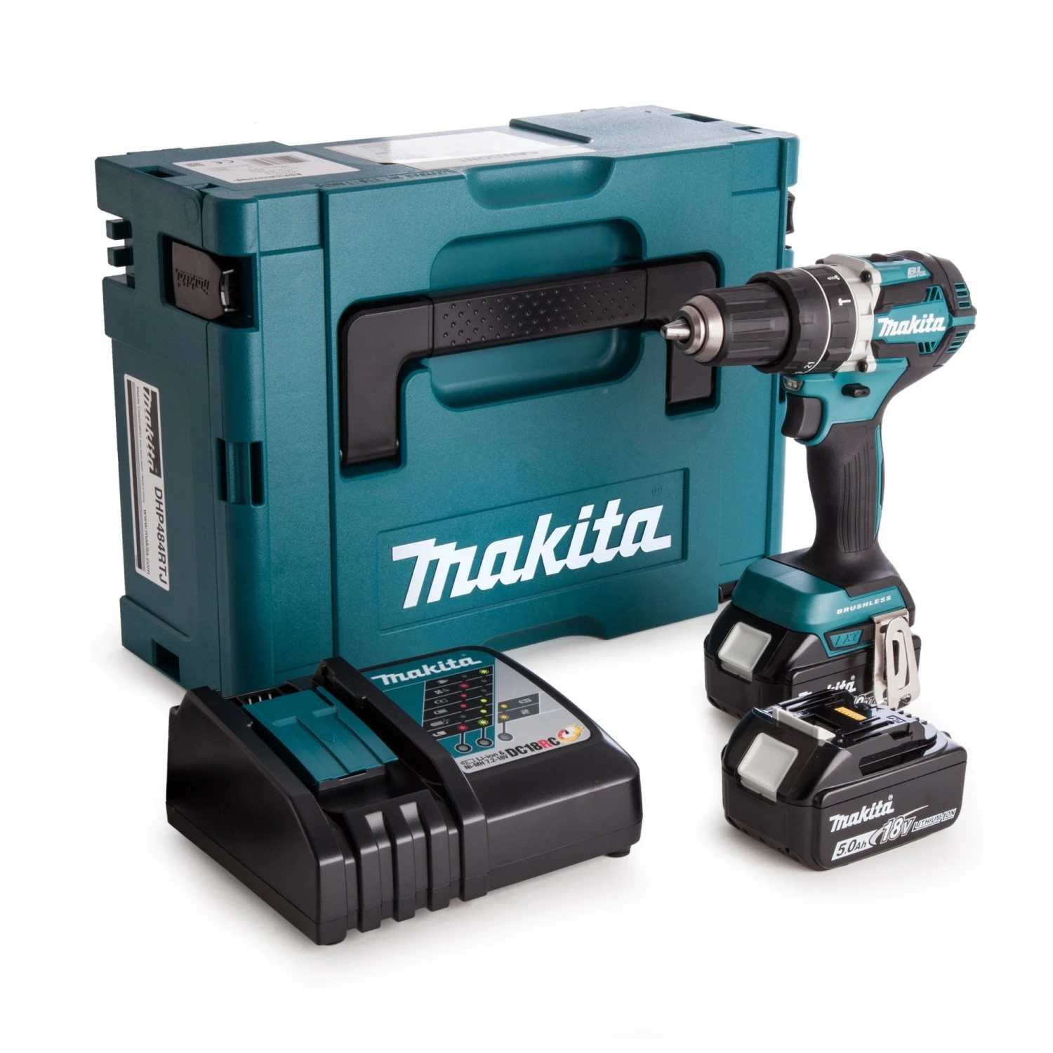 Makita DHP484RTJ 18V Li-Ion Accu Klopboor-/schroefmachine Set (2x 5.0Ah Accu) In Mbox - Koolborstelloos